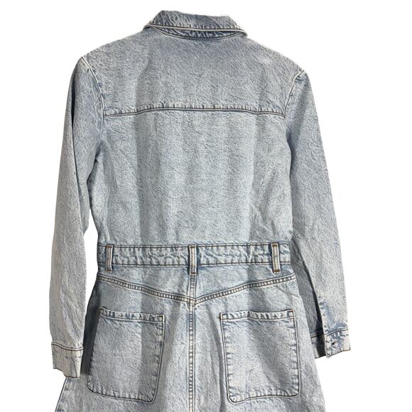 ZARA Denim Maxi Dress Long Sleeve Acid Wash Organic Cotton Shirtdress Size M - Picture 6 of 12